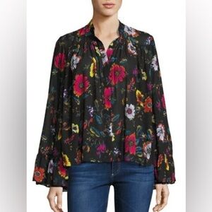McQ Alexander McQueen Shirred Chiffon Blouse In Acid Floral Size IT38 USA XS 2